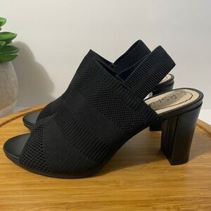 LifeStride Afton Black Knit Block Heel Women's 6M Slingback Comfort Sandal Chic